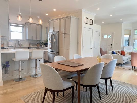 Dining room, Interior, Kitchen, Living room, Pendant Lights, Recessed Lighting, Stainless Steel Appliances, Wood Texture Flooring