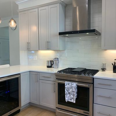 Interior, Kitchen, Pendant Lights, Stainless Steel Appliances, Wood Texture Flooring