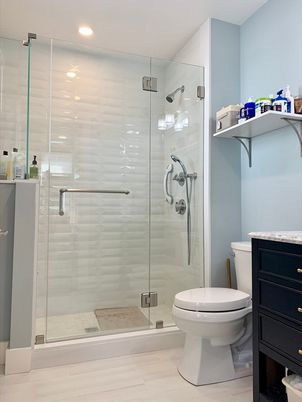 Bathroom, Glass Shower, Interior, Recessed Lighting