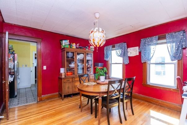 Chandelier, Dining room, Interior, Pendant Lights, Wood Texture Flooring