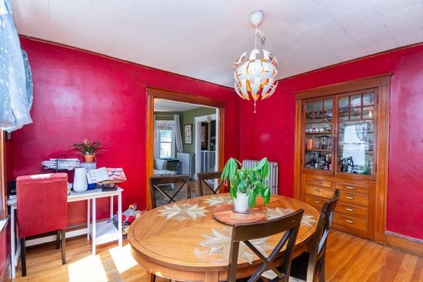 Dining room, Interior, Pendant Lights, Wood Texture Flooring