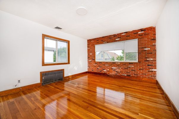 Empty room, Fireplace, Interior, Stone Walls, Wood Texture Flooring