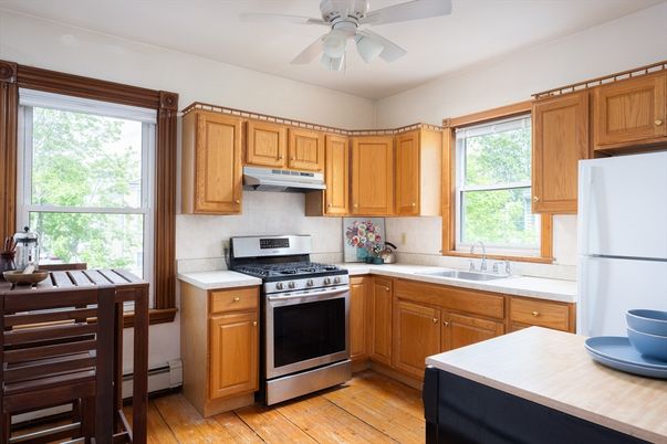 Interior, Kitchen, Stainless Steel Appliances, Wood Texture Flooring