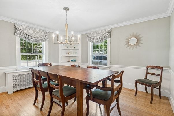Chandelier, Dining room, Interior, Wood Texture Flooring