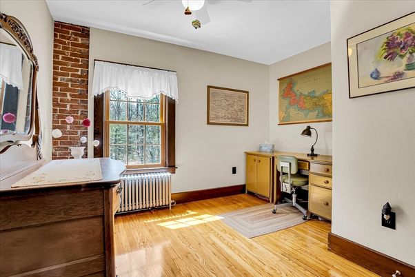 Home Office, Interior, Stone Walls, Wood Texture Flooring