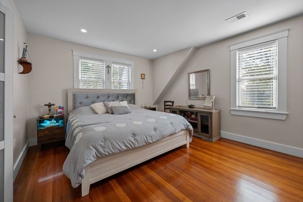 Bedroom, Interior, Recessed Lighting, Wood Texture Flooring