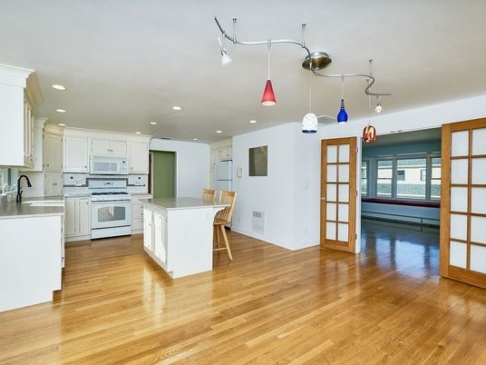 Interior, Kitchen, Pendant Lights, Recessed Lighting, Wood Texture Flooring
