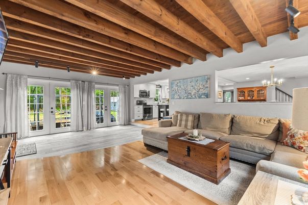 Chandelier, Interior, Living room, Wooden Beams, Wooden Ceilings, Wood Texture Flooring