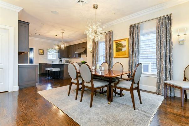 Chandelier, Dining room, Interior, Kitchen, Pendant Lights, Recessed Lighting, Wood Texture Flooring
