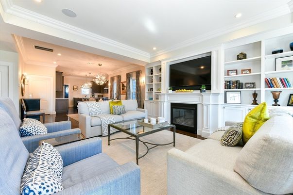 Chandelier, Fireplace, Interior, Living room, Recessed Lighting, Wood Texture Flooring