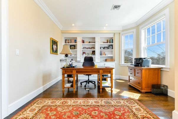 Home Office, Interior, Recessed Lighting, Wood Texture Flooring