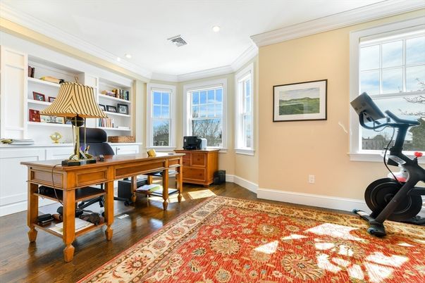 Fitness Equipment, Home Office, Interior, Recessed Lighting, Wood Texture Flooring