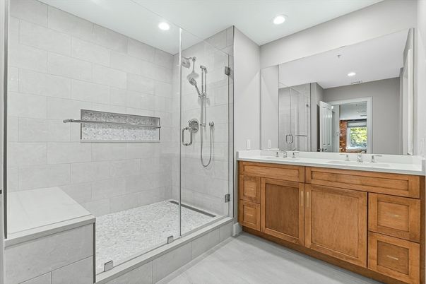 Bathroom, Glass Shower, Interior, Recessed Lighting