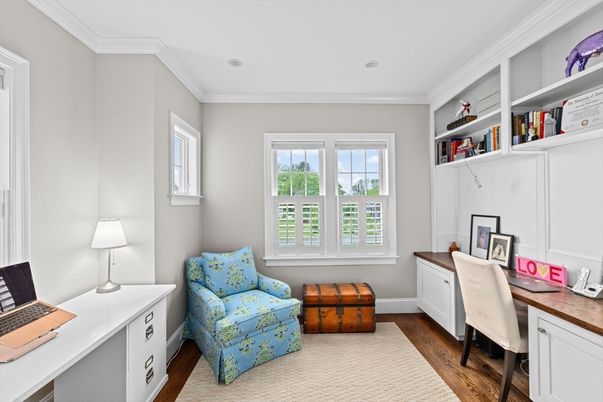 Home Office, Interior, Recessed Lighting, Wood Texture Flooring