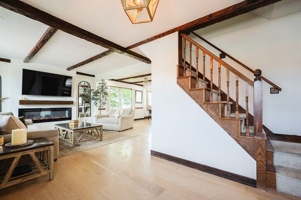 Fireplace, Interior, Living room, Wooden Beams, Wood Texture Flooring