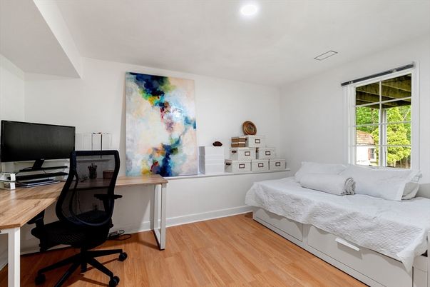 Bedroom, Home Office, Interior, Recessed Lighting, Wood Texture Flooring