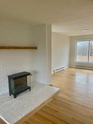 Empty room, Fireplace, Interior, Stone Walls, Wood Texture Flooring