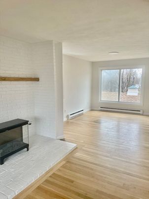 Empty room, Fireplace, Interior, Stone Walls, Wood Texture Flooring