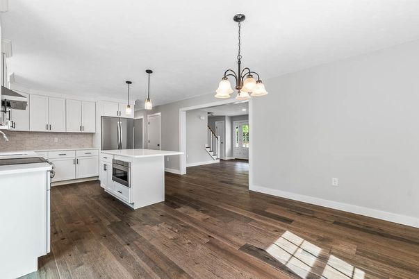 Chandelier, Interior, Kitchen, Pendant Lights, Wood Texture Flooring