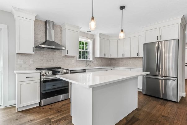 Interior, Kitchen, Pendant Lights, Stainless Steel Appliances, Wood Texture Flooring