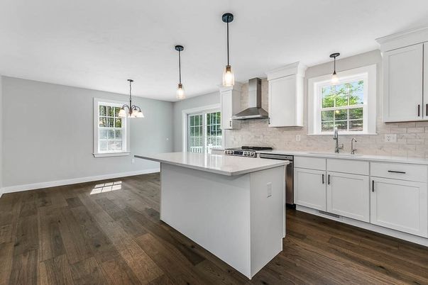 Interior, Kitchen, Pendant Lights, Wood Texture Flooring