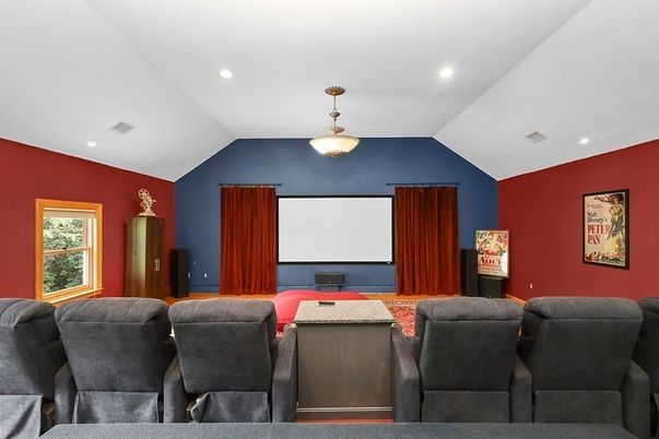 Home Theatre Room, Interior, Pendant Lights, Projection Screen, Recessed Lighting, Theatre Room