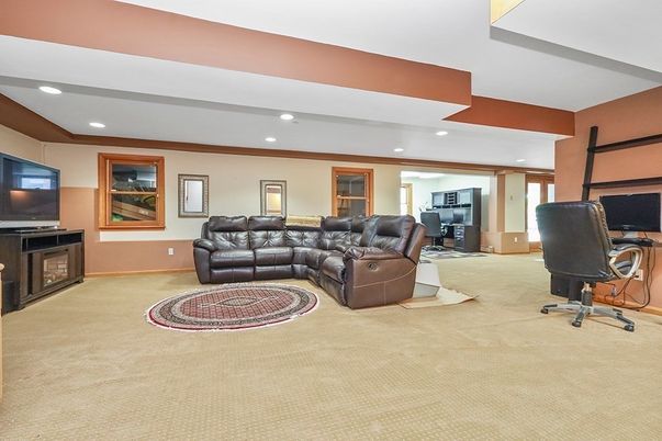 Fireplace, Home Office, Interior, Living room, Recessed Lighting
