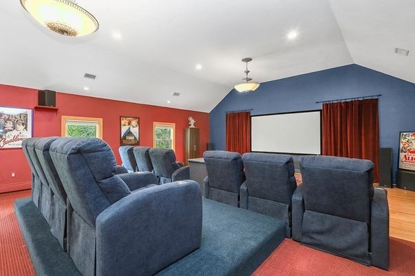 Home Theatre Room, Interior, Projection Screen, Recessed Lighting, Theatre Room, Wood Texture Flooring