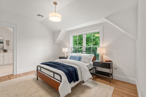 Bedroom, Interior, Pendant Lights, Wood Texture Flooring