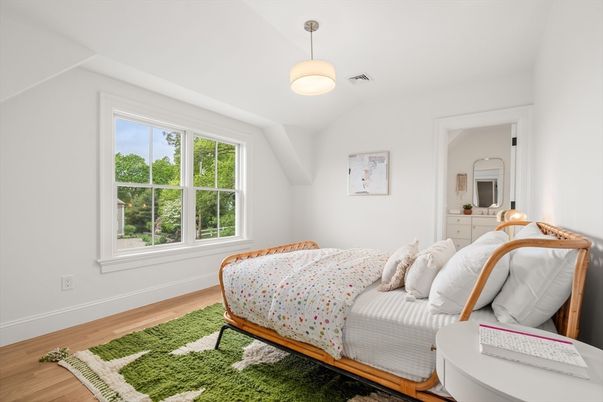 Bedroom, Interior, Pendant Lights, Wood Texture Flooring