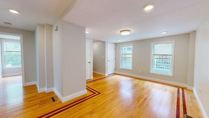 Empty room, Interior, Recessed Lighting, Wood Texture Flooring
