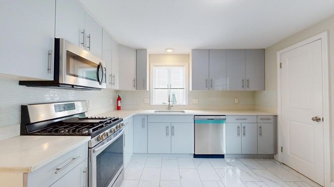 Interior, Kitchen, Marble, Recessed Lighting, Stainless Steel Appliances
