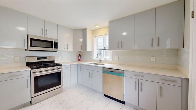 Interior, Kitchen, Marble, Recessed Lighting, Stainless Steel Appliances