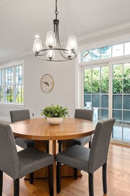Chandelier, Dining room, Interior, Wood Texture Flooring