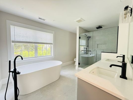 Bathroom, Dual Sink Vanities, Free Standing Baths, Glass Shower, Interior, Recessed Lighting