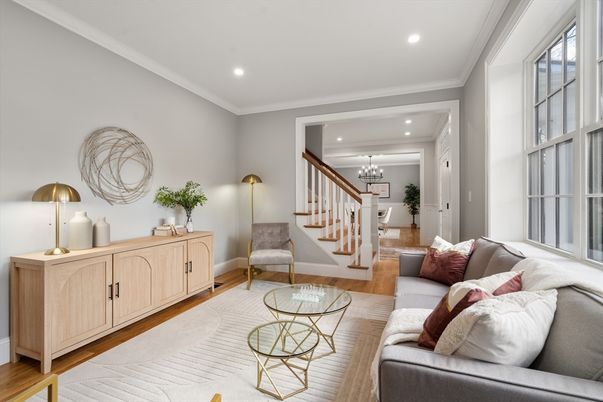 Chandelier, Interior, Living room, Recessed Lighting, Wood Texture Flooring