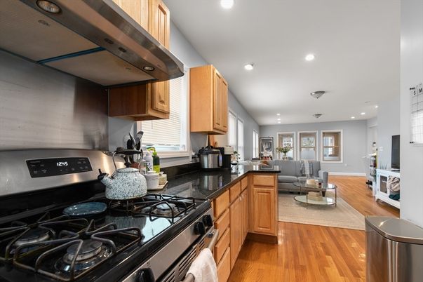 Interior, Kitchen, Living room, Recessed Lighting, Wood Texture Flooring