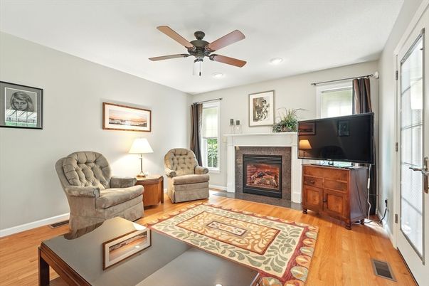 Fireplace, Interior, Recessed Lighting, Wood Texture Flooring