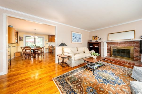 Dining room, Fireplace, Interior, Living room, Pendant Lights, Wood Texture Flooring