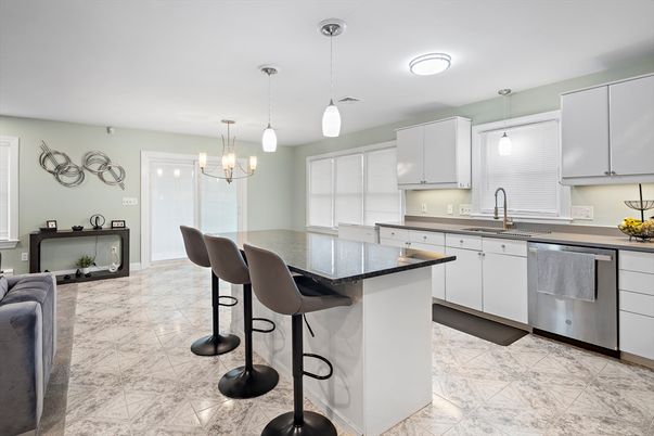 Interior, Kitchen, Marble, Pendant Lights, Stainless Steel Appliances