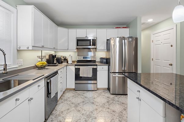 Interior, Kitchen, Marble, Recessed Lighting, Stainless Steel Appliances