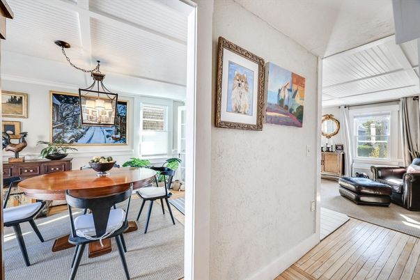 Dining room, Interior, Pendant Lights, Wood Texture Flooring