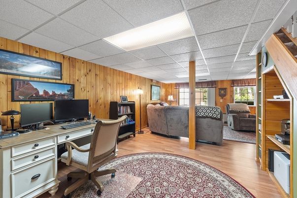 Home Office, Interior, Wood Texture Flooring, Wooden Walls