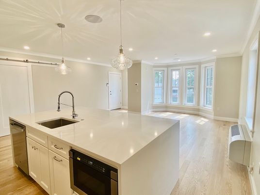 Interior, Kitchen, Pendant Lights, Recessed Lighting, Wood Texture Flooring