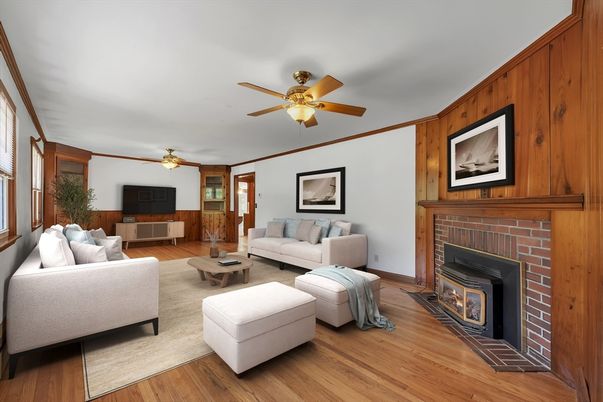 Fireplace, Interior, Living room, Wood Texture Flooring, Wooden Walls