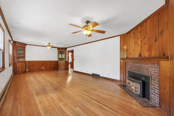 Empty room, Fireplace, Interior, Wood Texture Flooring, Wooden Walls