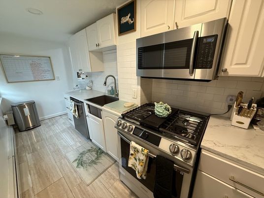 Interior, Kitchen, Stainless Steel Appliances, Wood Texture Flooring