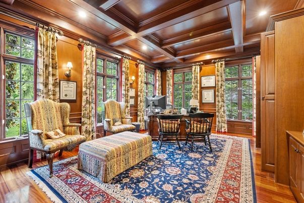 Home Office, Interior, Recessed Lighting, Wooden Beams, Wooden Ceilings, Wood Texture Flooring, Wooden Walls