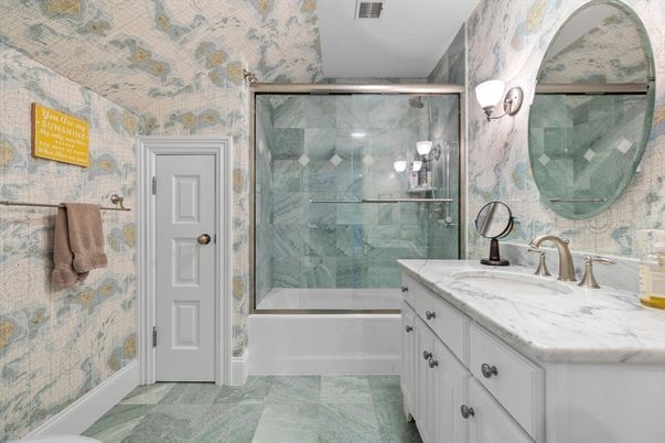 Bathroom, Glass Shower, Interior, Marble Walls