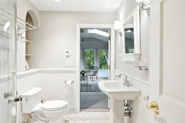 Bathroom, Interior, Recessed Lighting, Wood Texture Flooring